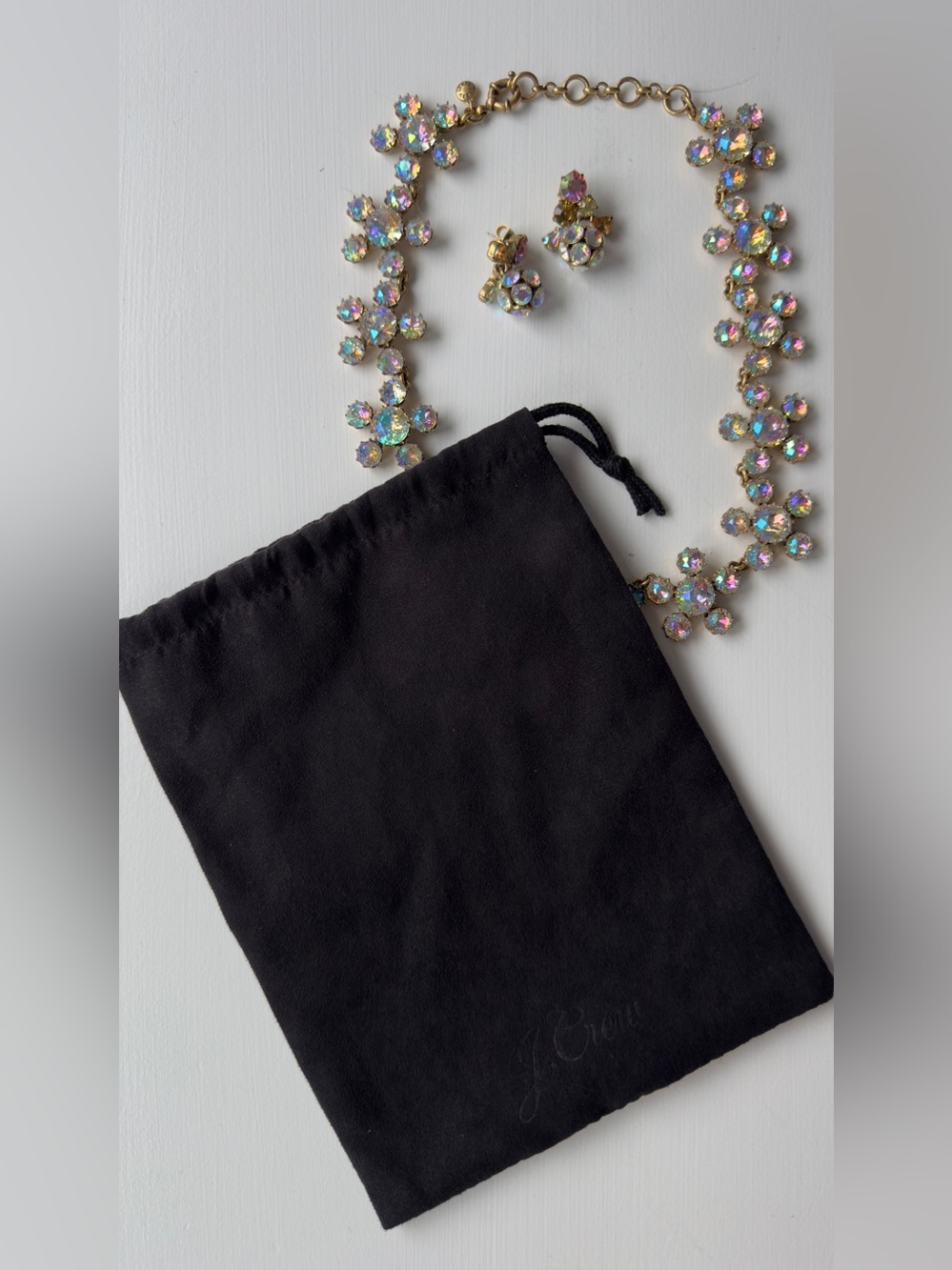 RARE Vintage JCrew Brûlée Crystal Flower Cluster Necklace & Earring set w/pouch - Picture 2 of 4
